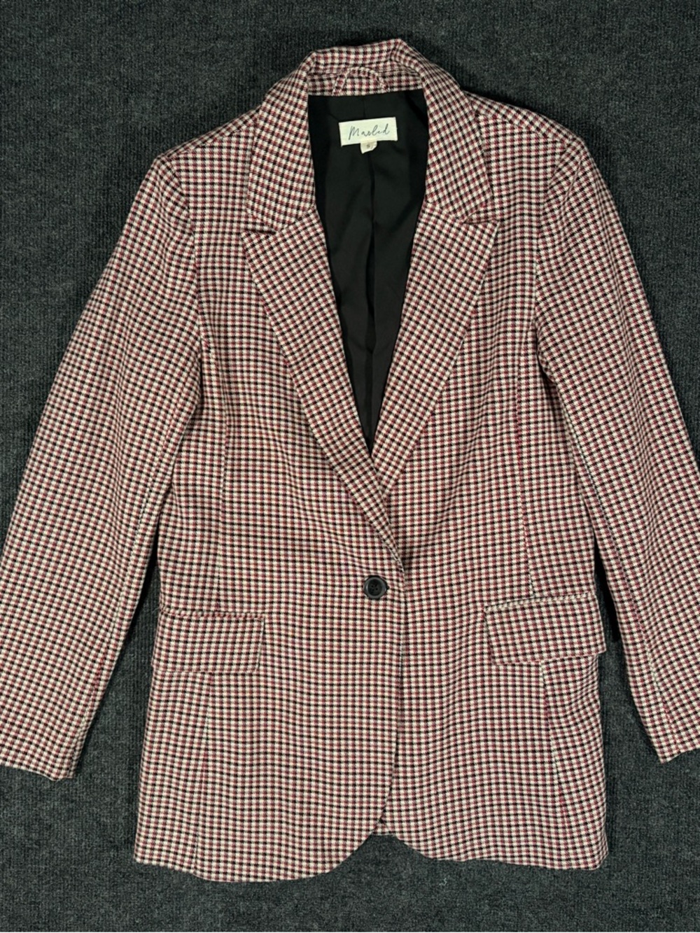 Marled Pink and Black Houndstooth Single-Button Blazer
